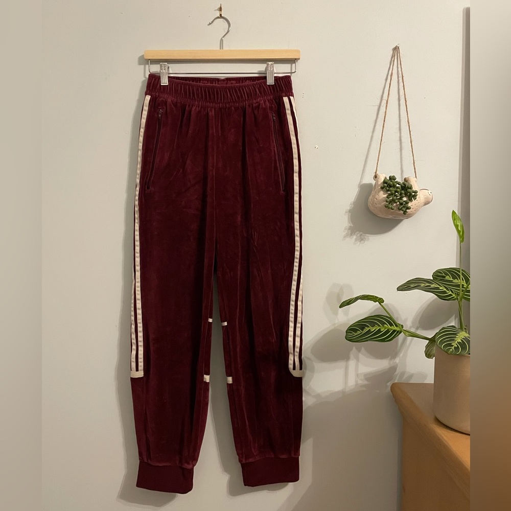Maroon Adidas sweatpants